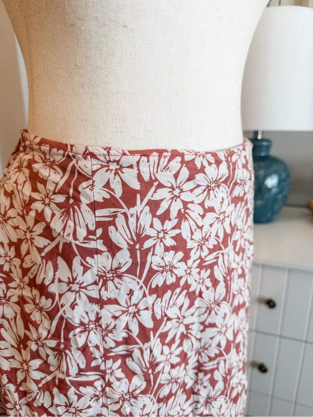 Floral Split Midi Skirt in Dusty Rose